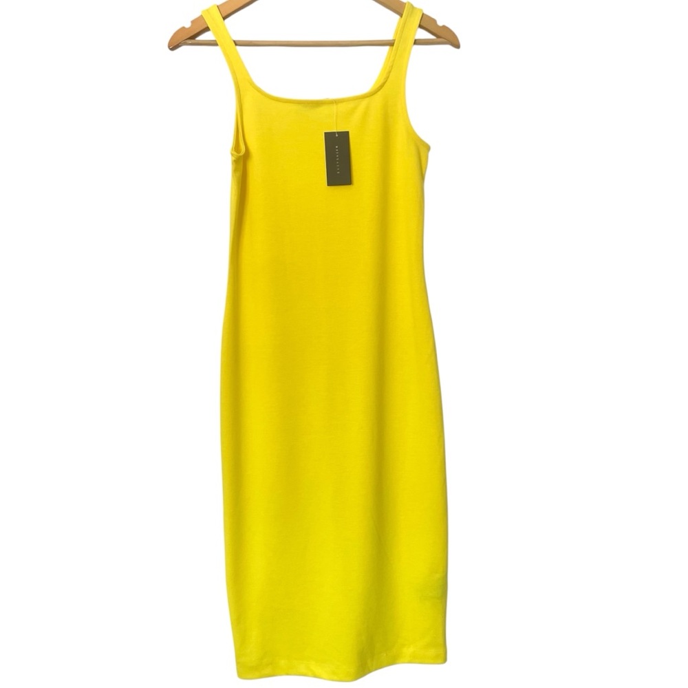 Suzy Shier Yellow Bodycon Sheath Midi Summer Dress Sleeveless Minimalist XS